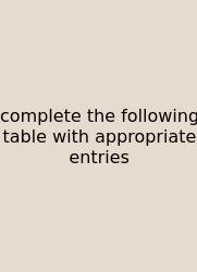 Complete The Following Table With Appropriate Entries
